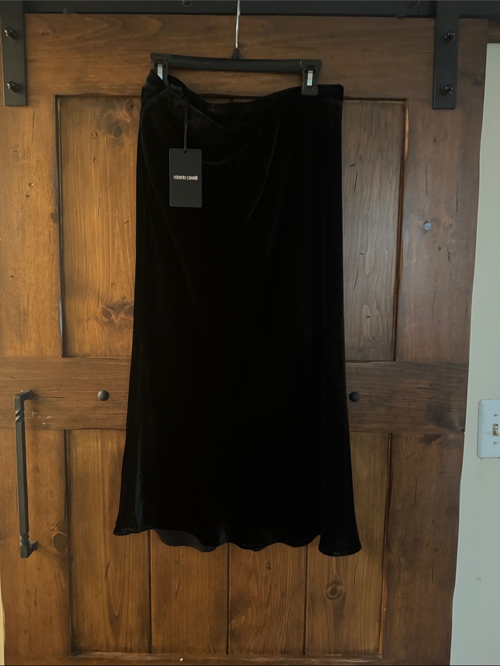 Roberto Cavalli Black Velvet Midi Skirt with Subtle A-Line
